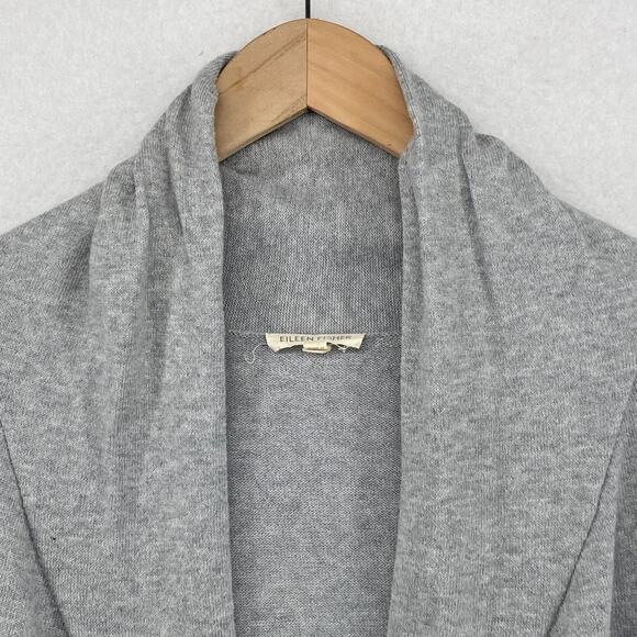 EILEEN FISHER Cardigan XS Organic Cotton Open Front Shawl Short Sleeve Gray - Picture 4 of 11